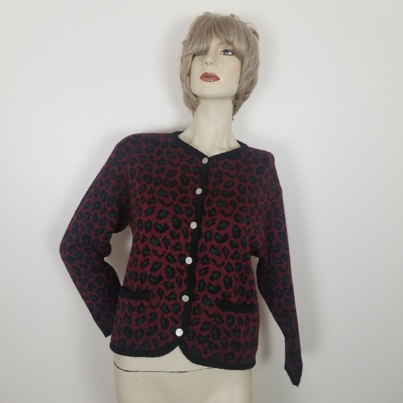Vintage leopard print cardigan, red, green black - Picture 4 of 6